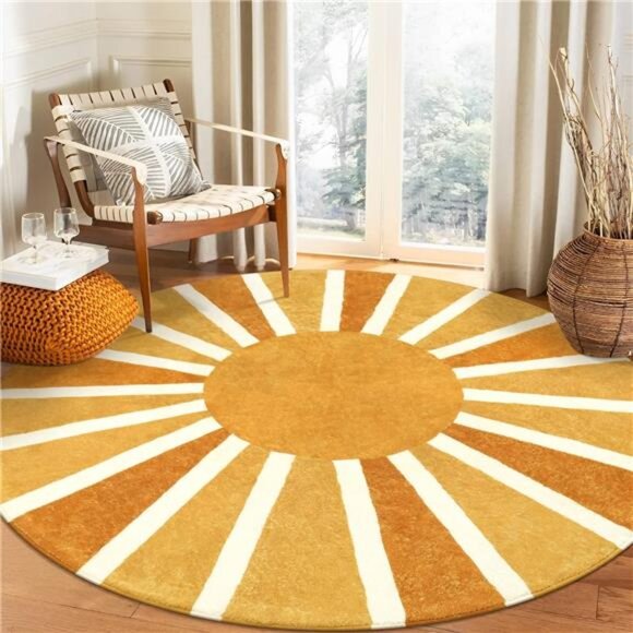Boho Round Rugs - 4Ft Washable Non-Slip Small Round Area Rug Throw Soft